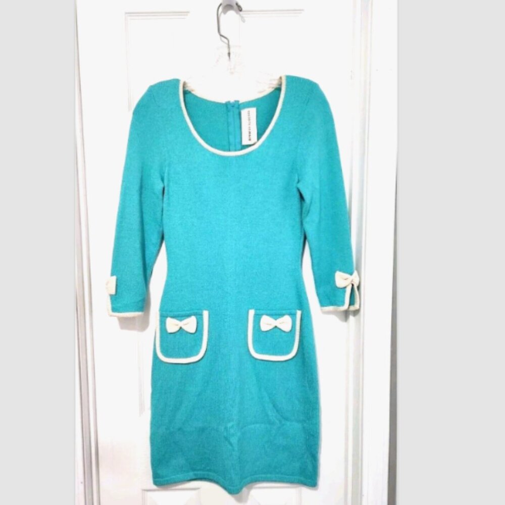 Vtg Jennifer Roberts Knit Bracelet Sleeve Bows Dress - Picture 7 of 11